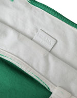 Prada Green Jersey Fabric Logo Shoulder Shopping Tote Shopping Bag