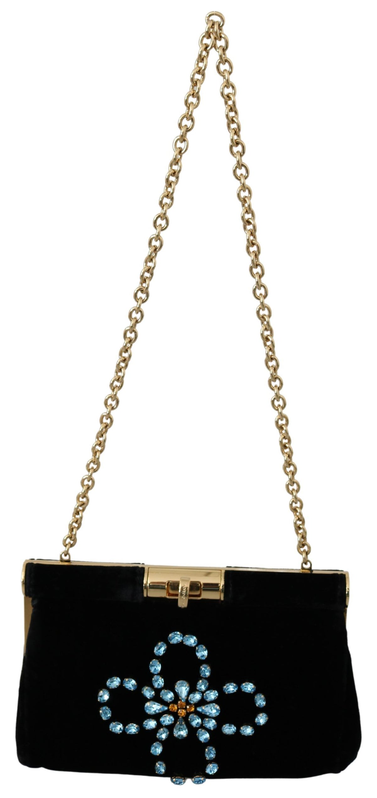 Dolce & Gabbana Black Velvet Crystal Studs Women Crossbody Sling Borse Bag