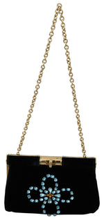 Dolce & Gabbana Black Velvet Crystal Studs Women Crossbody Sling Borse Bag