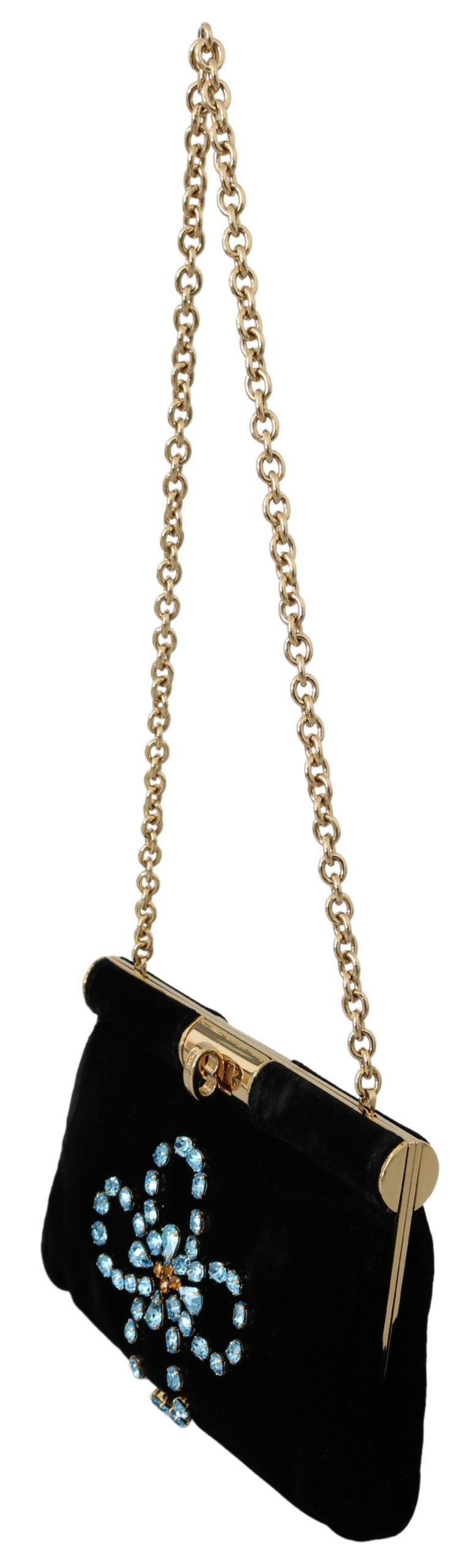 Dolce & Gabbana Black Velvet Crystal Studs Women Crossbody Sling Borse Bag