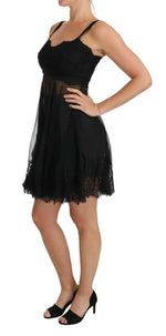 Dolce & Gabbana Black Silk Lace Dress Chemise Lingerie
