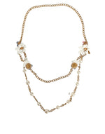 Dolce & Gabbana Gold Chain Brass Floral Layered Crystal Pearl Necklace