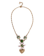 Dolce & Gabbana Gold Brass Lily Crystal Sacred Heart Pendant Necklace