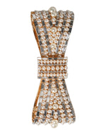 Dolce & Gabbana Gold Tone Brass Bow Crystal FauxPearl Embellished Brooch
