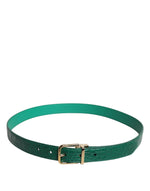 Dolce & Gabbana Green Leather Logo Metal Waist Buckle Belt