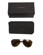 Dolce & Gabbana DG2073 Silver Steel Classic Pilot Brown Lens Sunglasses