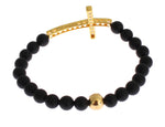Nialaya Matte Onyx Stone Gold CZ Cross 925 Silver Bracelet