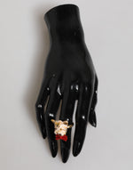 Dolce & Gabbana Gold Brass Resin Beige Dog Pet Accessory Ring