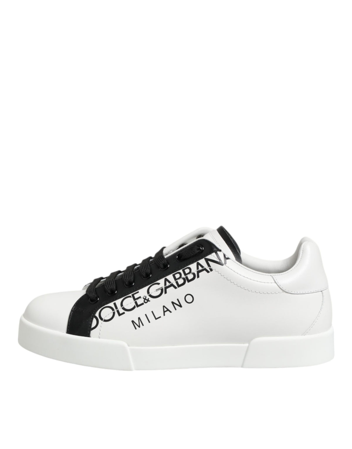 Dolce & Gabbana Black White Leather Portofino Sneaker Shoes