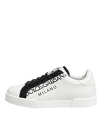 Dolce & Gabbana Black White Leather Portofino Sneaker Shoes