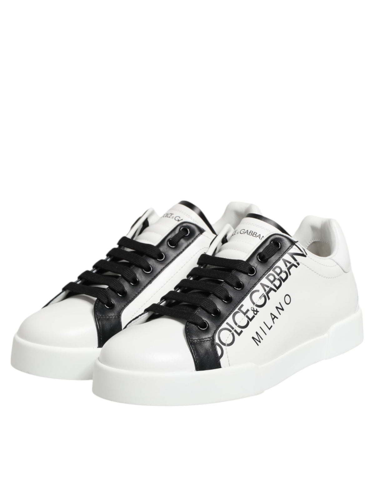 Dolce & Gabbana Black White Leather Portofino Sneaker Shoes