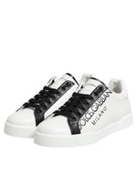 Dolce & Gabbana Black White Leather Portofino Sneaker Shoes