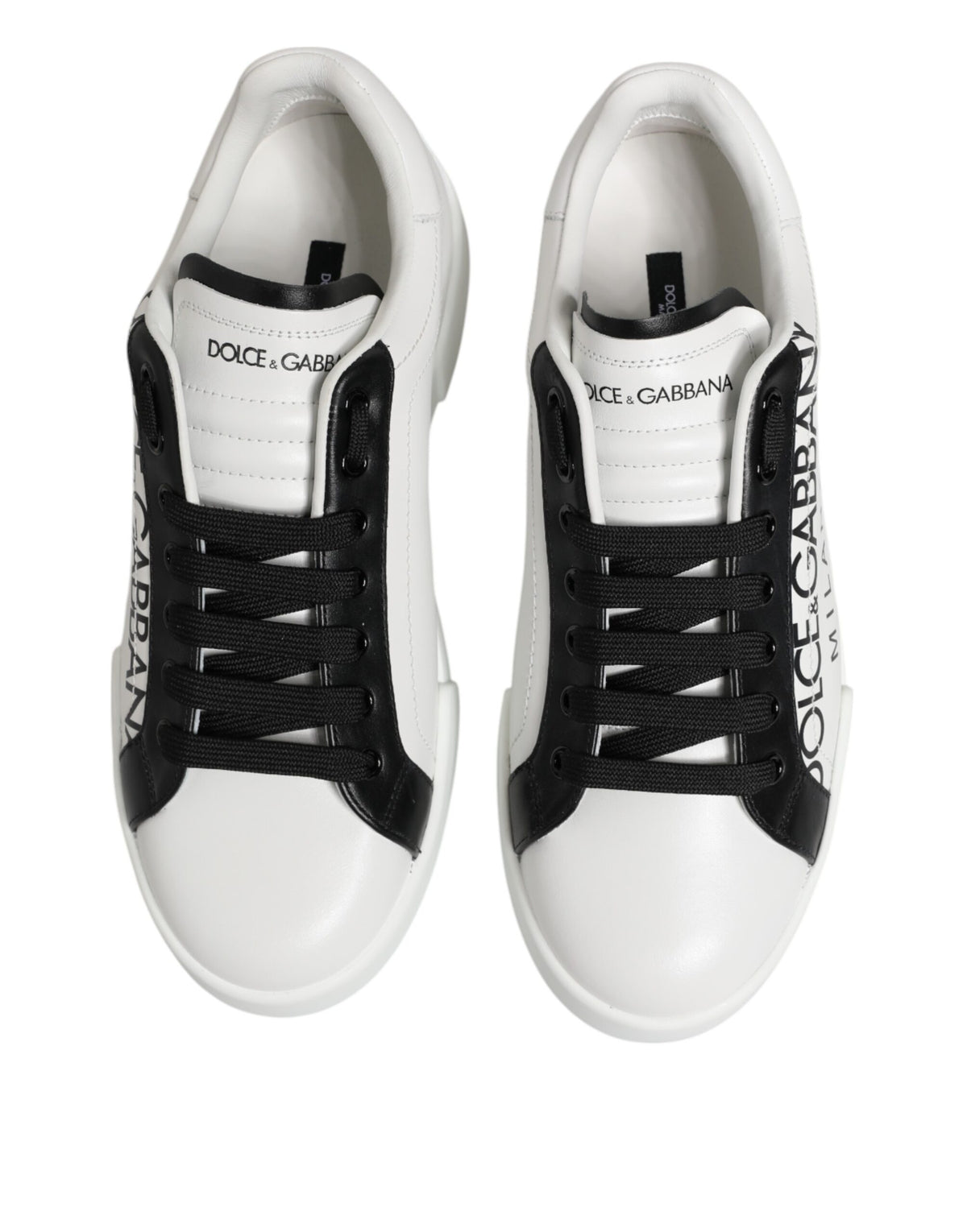 Dolce & Gabbana Black White Leather Portofino Sneaker Shoes