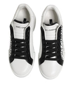 Dolce & Gabbana Black White Leather Portofino Sneaker Shoes