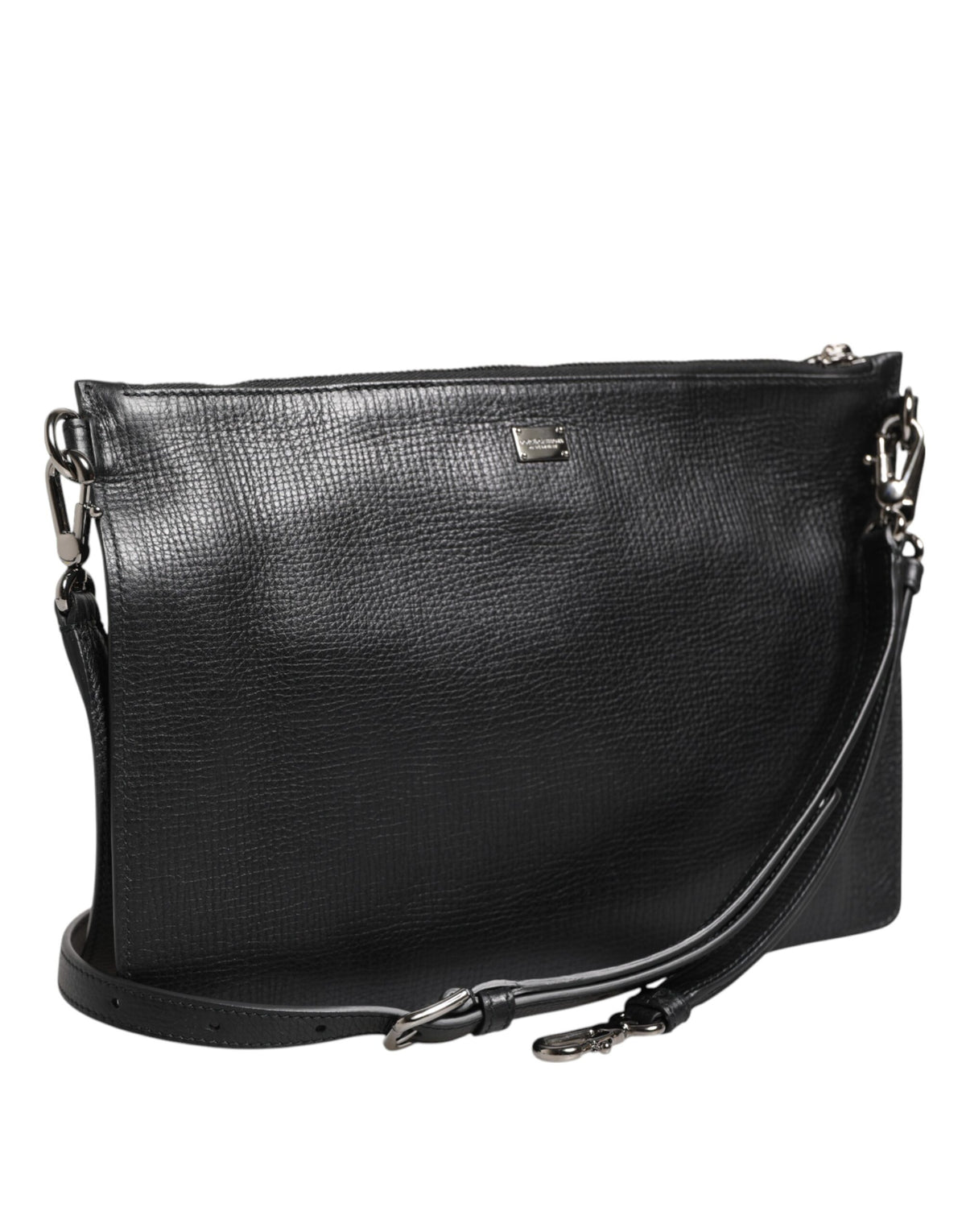 Dolce & Gabbana Black Palmellato Leather Logo Plaque Shoulder Borse Bag
