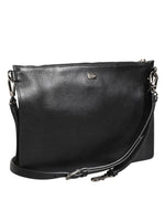 Dolce & Gabbana Black Palmellato Leather Logo Plaque Shoulder Borse Bag