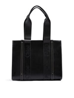 Chloé Black Woody Embroidered Logo Leather Medium Tote Bag