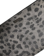 Dolce & Gabbana Black Gray Leopard Leather Zip Around Continental Wallet