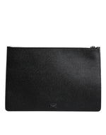 Dolce & Gabbana Black Leather Golden Pig Print Men Clutch Pouch Borse Bag