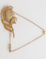 Dolce & Gabbana Gold Tone Leaf 925 Sterling Silver Crystal Chain Pin Brooch