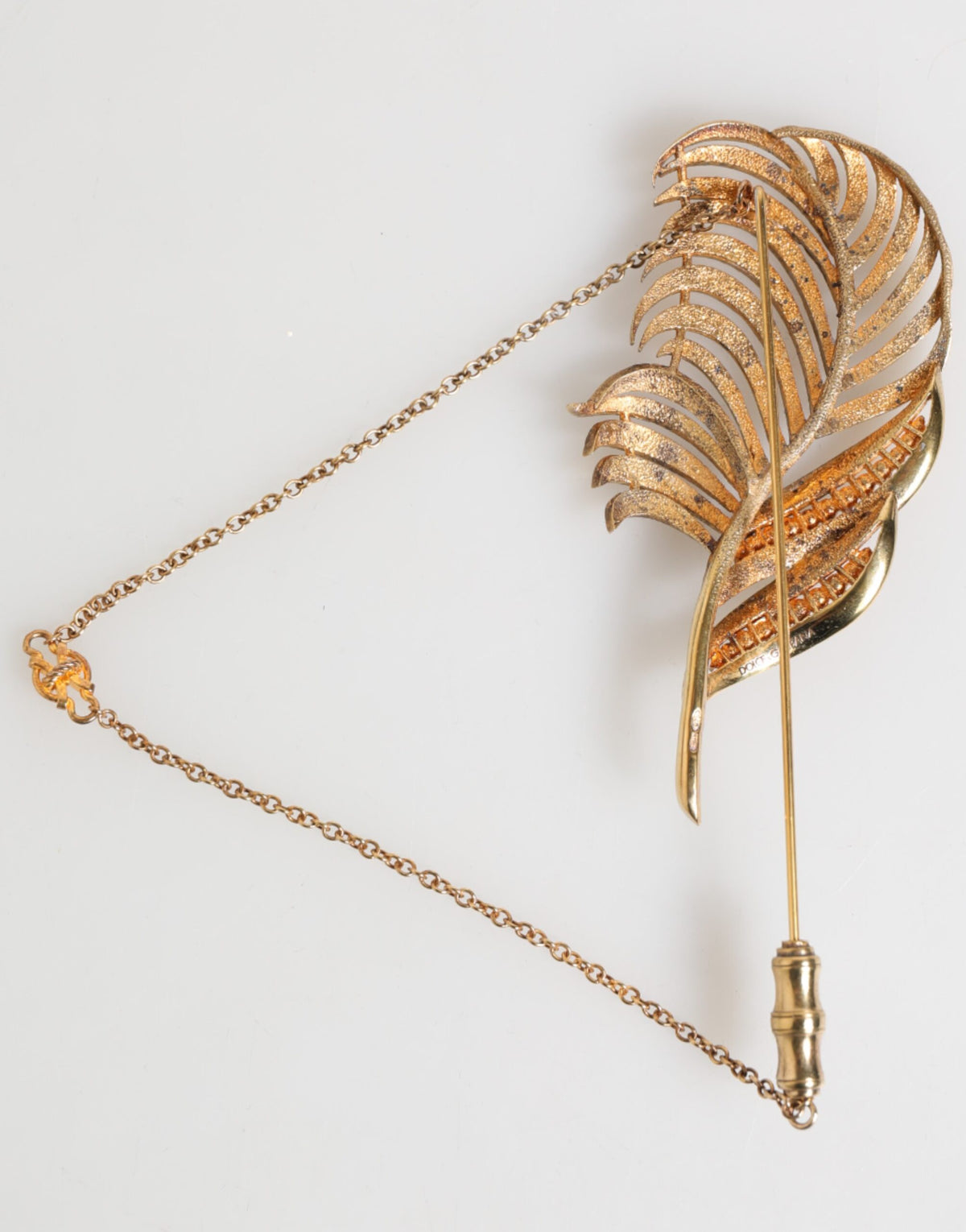 Dolce & Gabbana Gold Tone Leaf 925 Sterling Silver Crystal Chain Pin Brooch