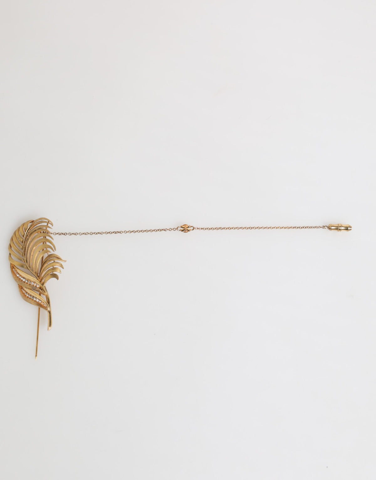 Dolce & Gabbana Gold Tone Leaf 925 Sterling Silver Crystal Chain Pin Brooch