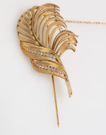 Dolce & Gabbana Gold Tone Leaf 925 Sterling Silver Crystal Chain Pin Brooch