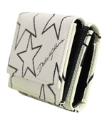 Dolce & Gabbana White Leather Black Star Print Trifold Card Holder Wallet