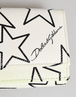 Dolce & Gabbana White Leather Black Star Print Trifold Card Holder Wallet