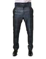 Dolce & Gabbana Blue Silver Shiny Silk Skinny Men Trouser Pants