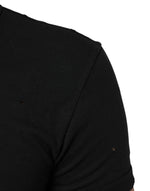 Dolce & Gabbana Black Cotton Tattered Logo V-Neck Men T-shirt