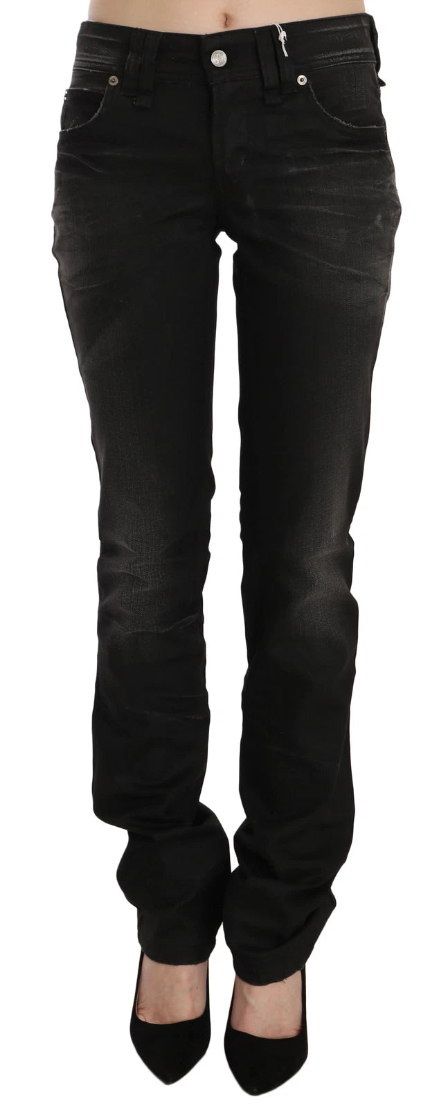 John Galliano Black Washed Mid Waist Regular Leg Skinny Denim Jeans