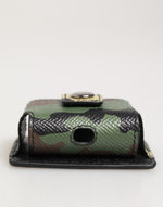 Dolce & Gabbana Multicolor Camouflage Leather Metal AccessoryAirpods Case