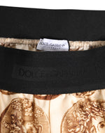 Dolce & Gabbana Brown Ancient Coin Print Silk Shorts Swimwear