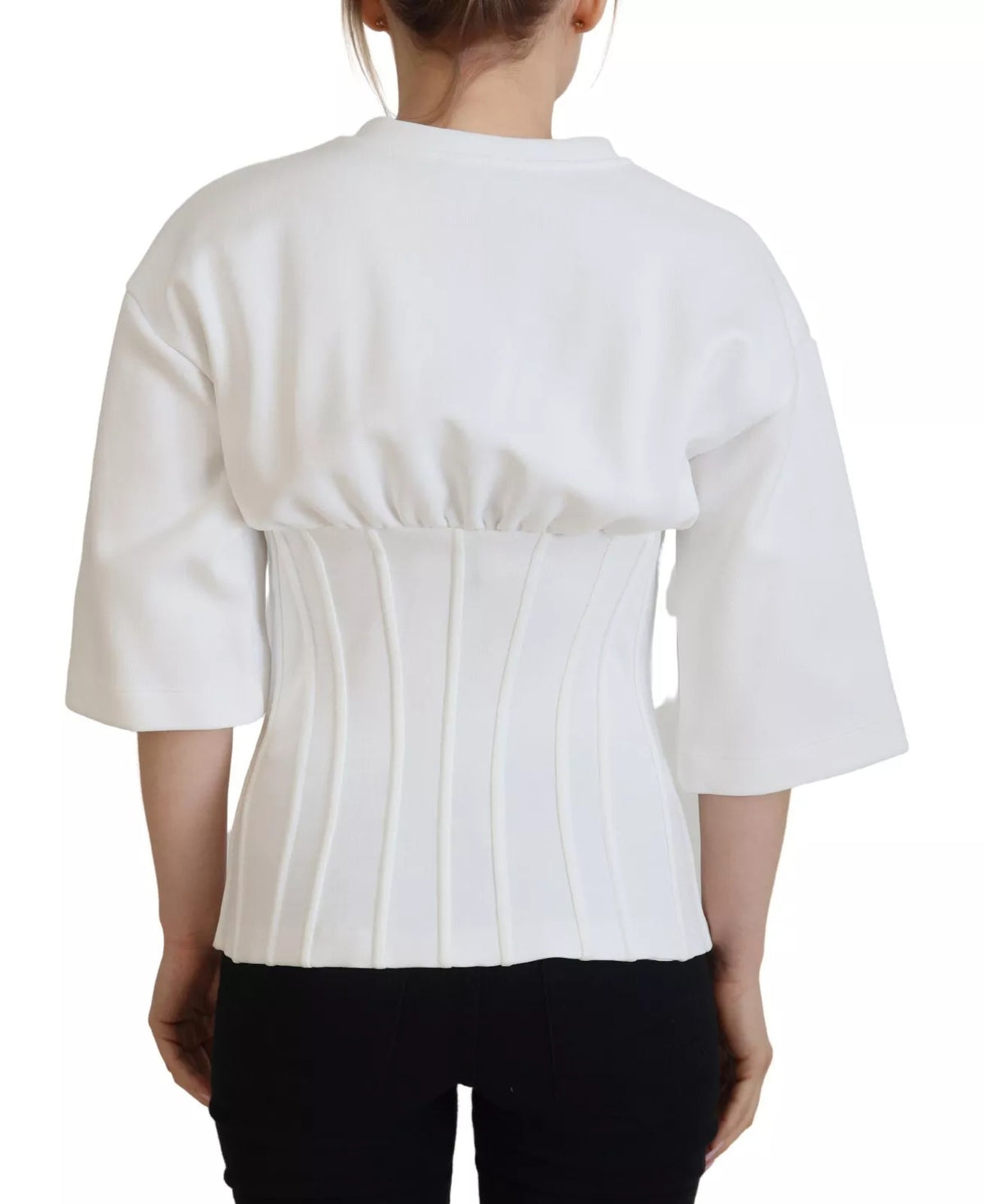 Dolce & Gabbana White Cotton Corset Stretch TopT-shirt