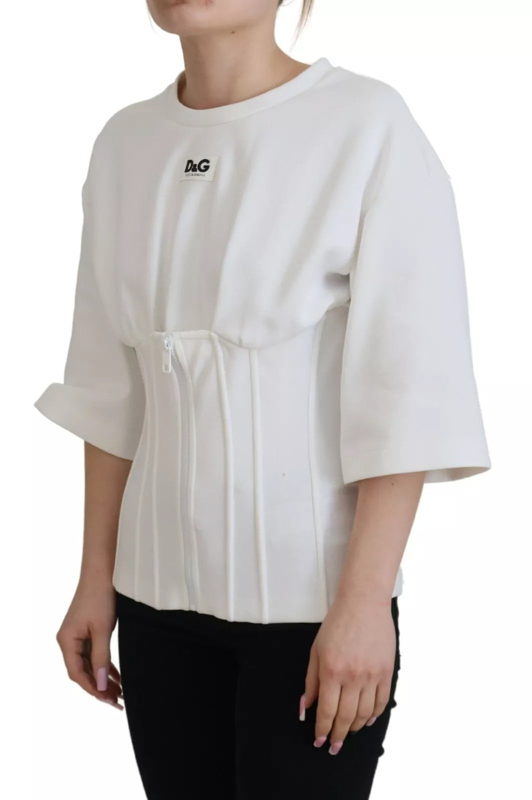 Dolce & Gabbana White Cotton Corset Stretch TopT-shirt