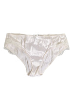 Dolce & Gabbana Ivory White Silk Satin Lace Trim PantyUnderwear