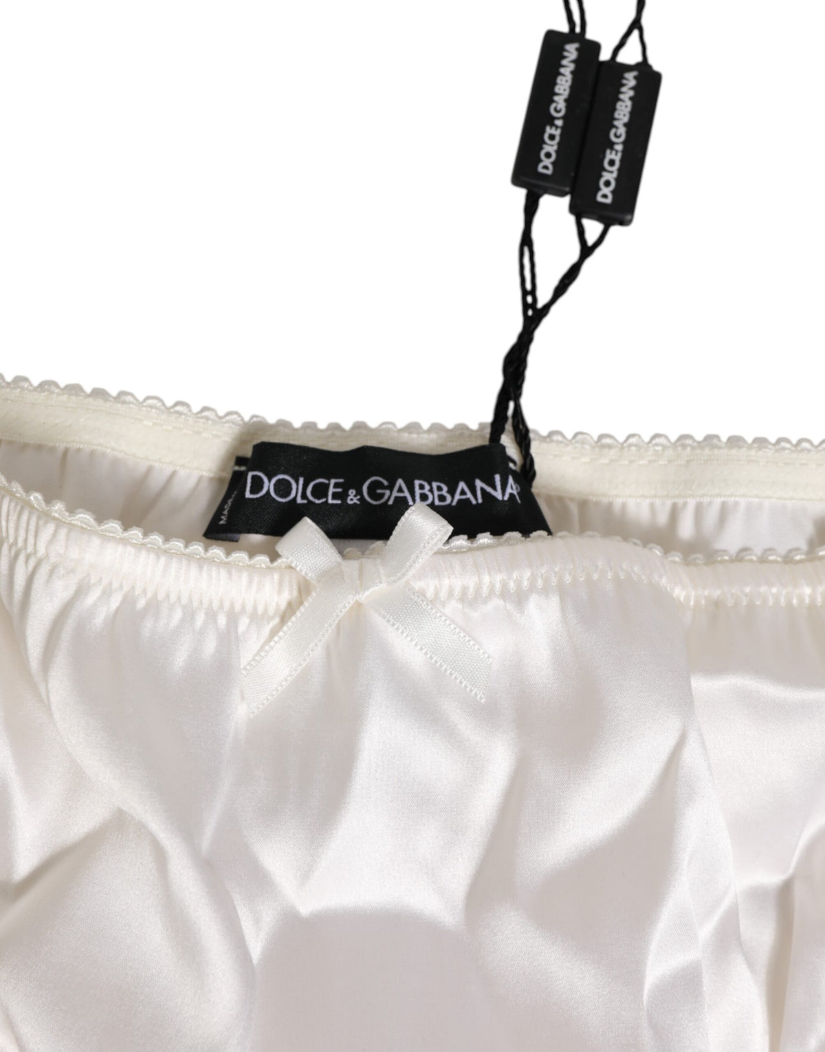 Dolce & Gabbana Ivory White Silk Satin Lace Trim PantyUnderwear