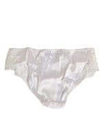 Dolce & Gabbana Ivory White Silk Satin Lace Trim PantyUnderwear