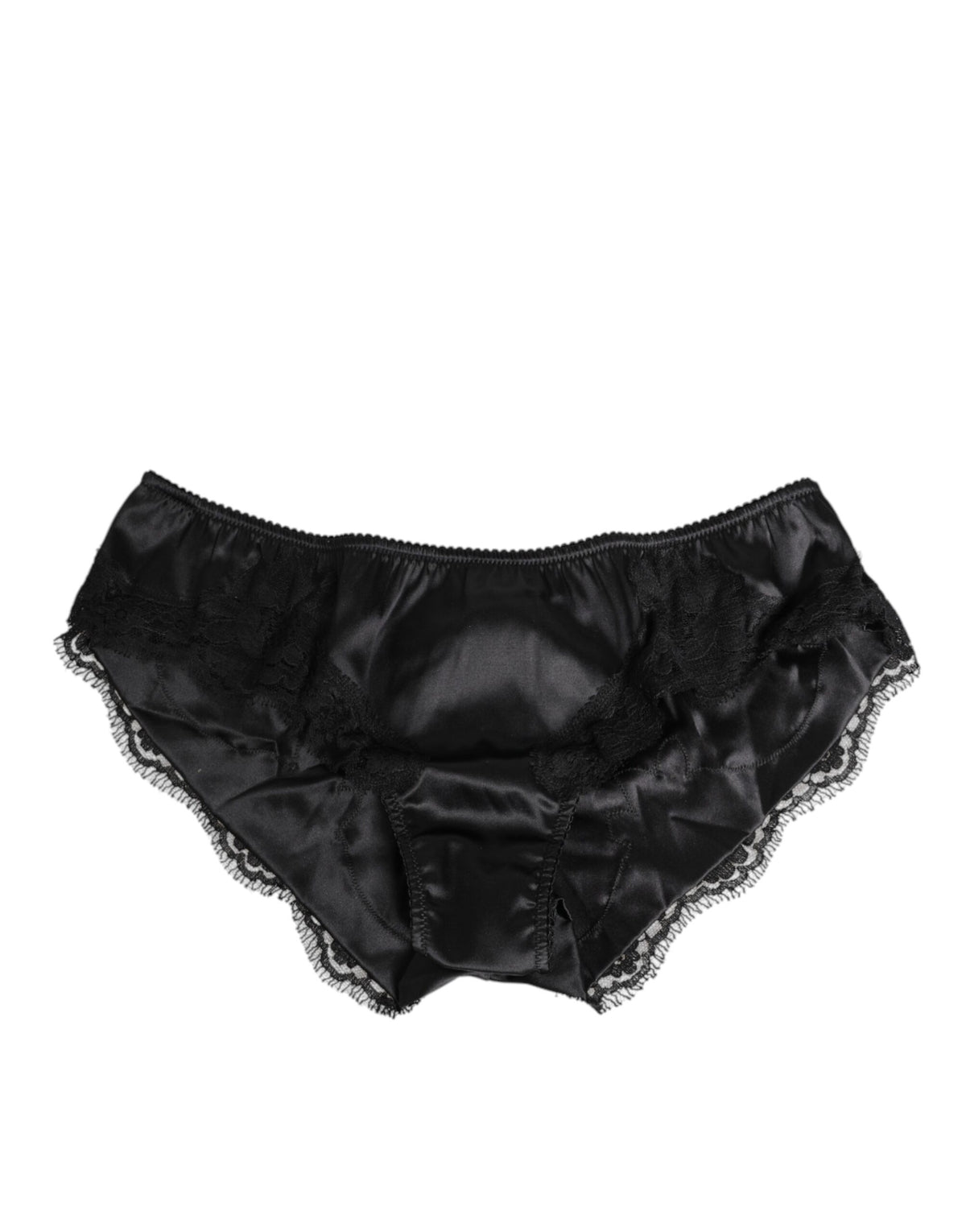 Dolce & Gabbana Black Silk Satin Lace Trim PantyUnderwear