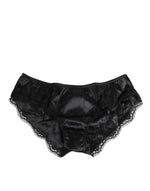 Dolce & Gabbana Black Silk Satin Lace Trim PantyUnderwear