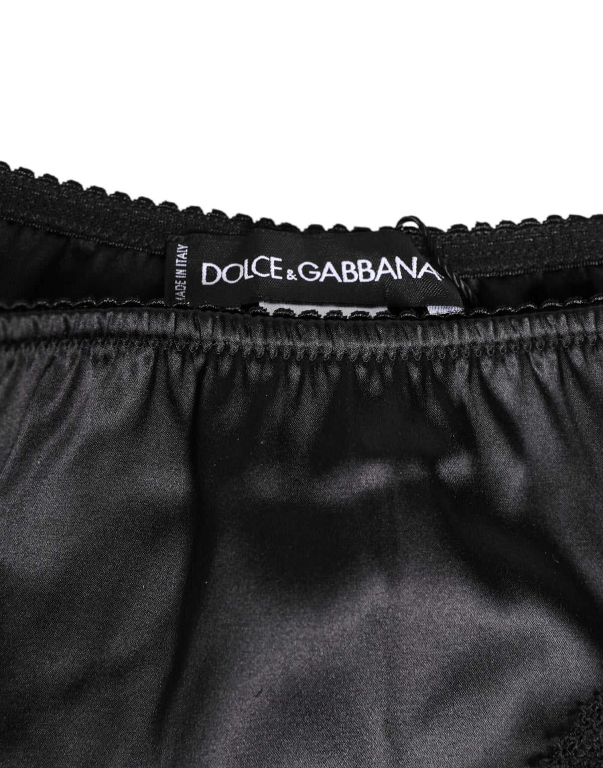 Dolce & Gabbana Black Silk Satin Lace Trim PantyUnderwear