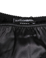 Dolce & Gabbana Black Silk Satin Lace Trim PantyUnderwear