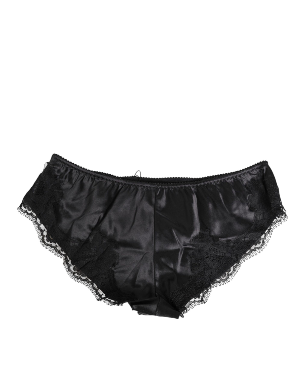 Dolce & Gabbana Black Silk Satin Lace Trim PantyUnderwear