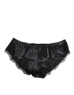 Dolce & Gabbana Black Silk Satin Lace Trim PantyUnderwear
