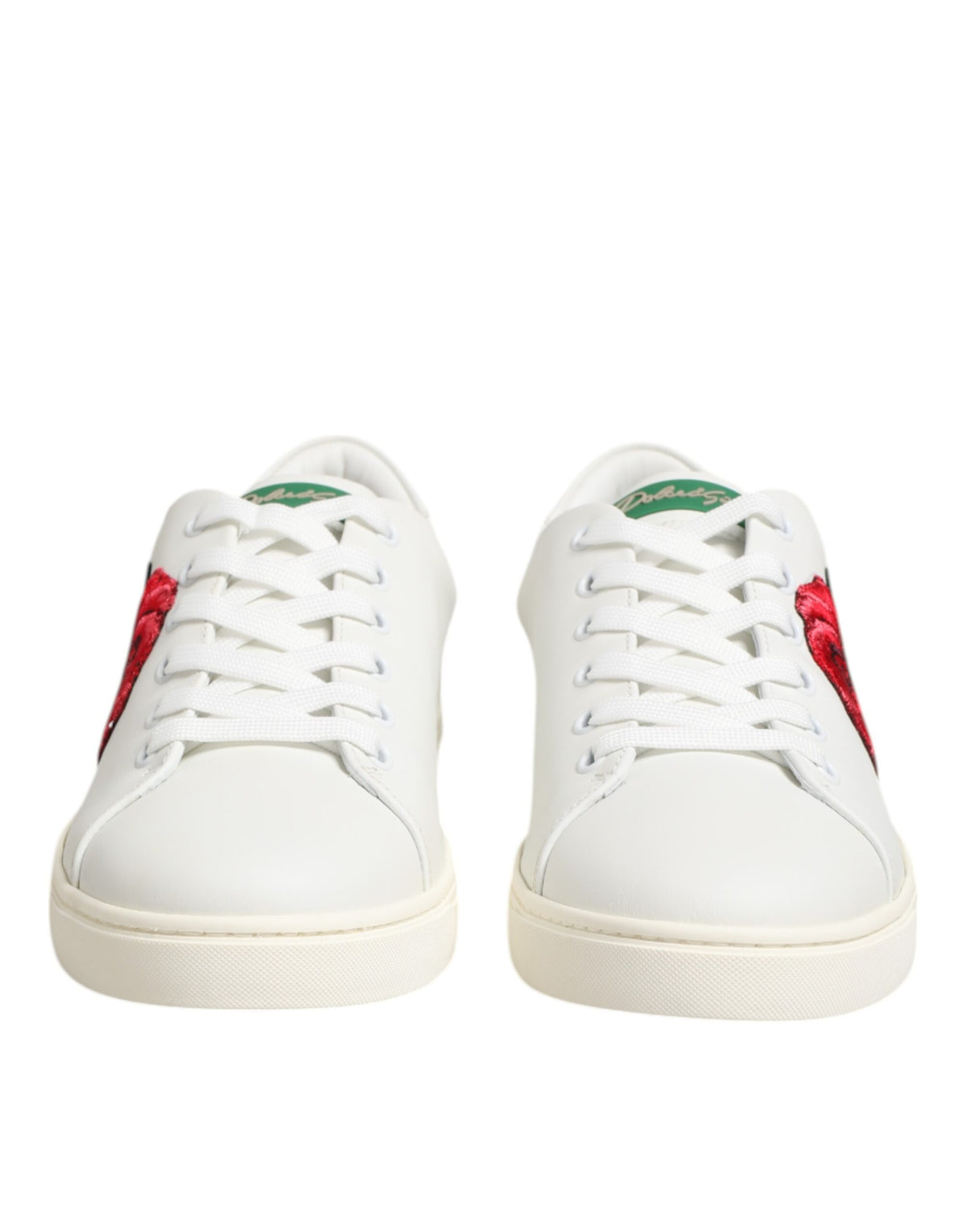 Dolce & Gabbana White Leather Rose Embroidery Low-TopShoes