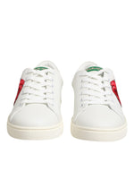 Dolce & Gabbana White Leather Rose Embroidery Low-TopShoes
