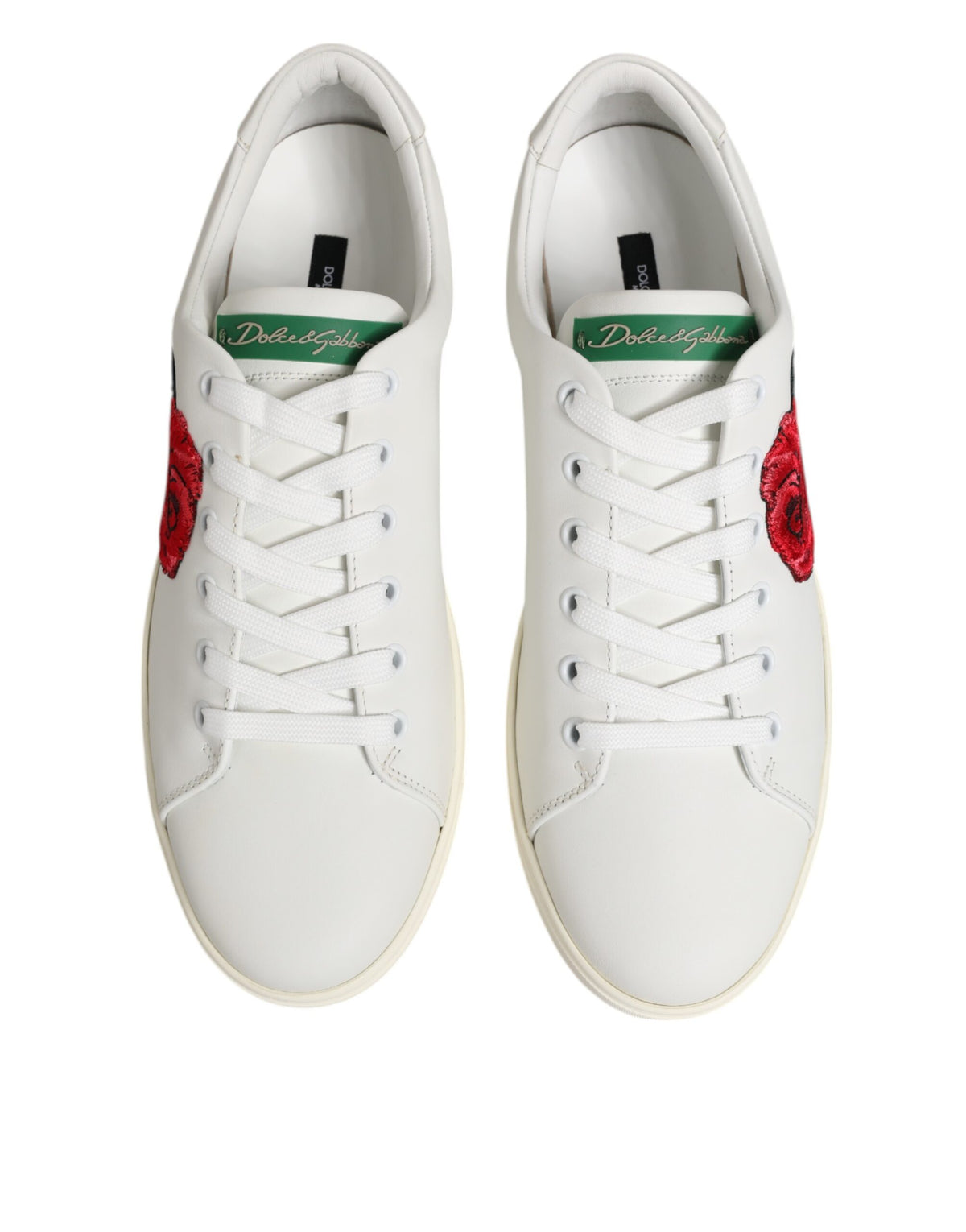 Dolce & Gabbana White Leather Rose Embroidery Low-TopShoes