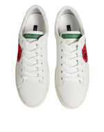 Dolce & Gabbana White Leather Rose Embroidery Low-TopShoes