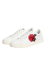 Dolce & Gabbana White Leather Rose Embroidery Low-TopShoes